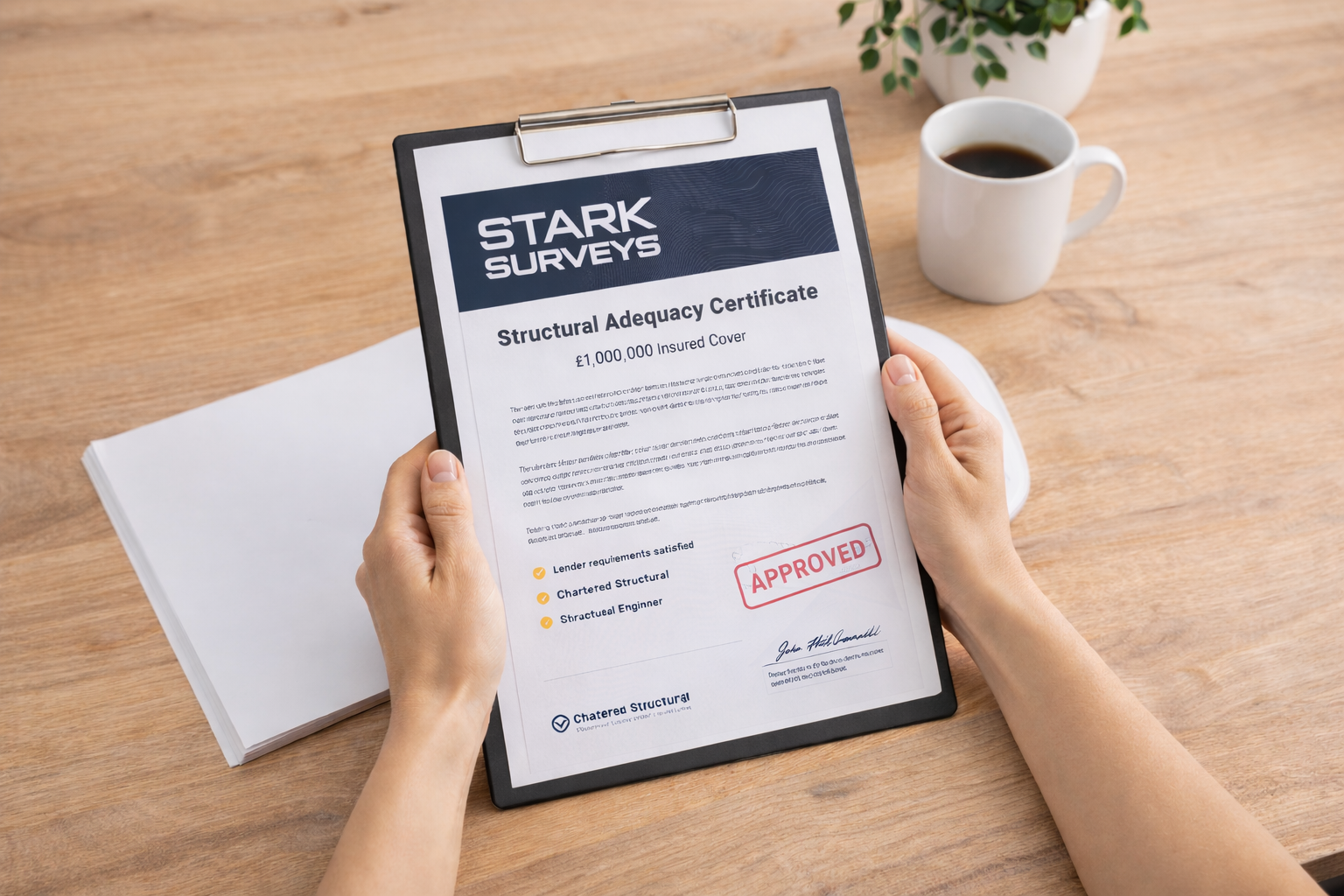 Structural Adequacy Certificate UK with £1 million indemnity insurance approved by Stark Surveys for missing building regulations
