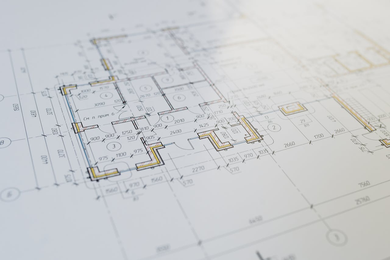 High-resolution close-up of an architectural floor plan showcasing design details.